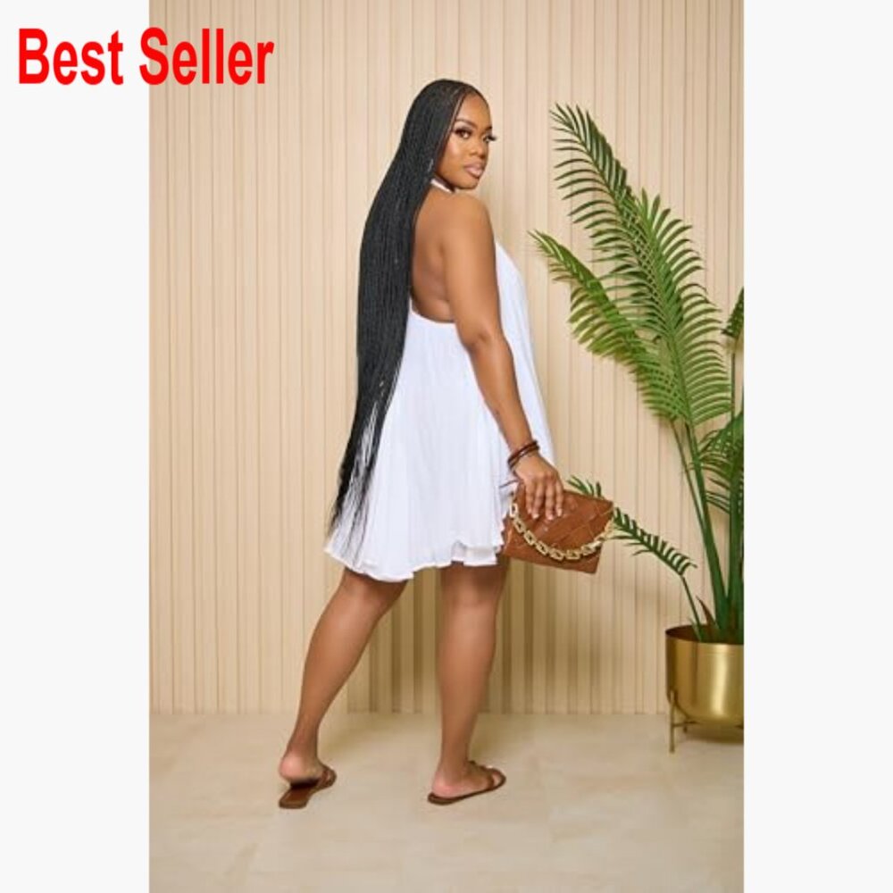 Polyester Blend Halter Neck Backless Maxi Dress W… - image 4